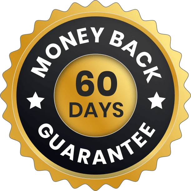 60 day money back guarantee gold and black badge on transparent background